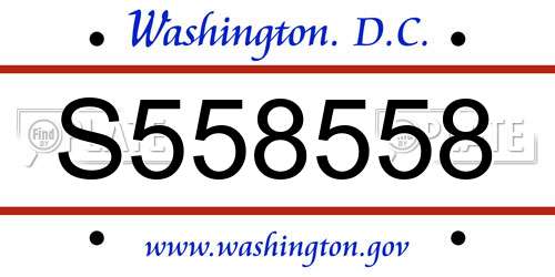 S558558 District Of Columbia License Plate