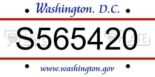 S565420 District Of Columbia License Plate