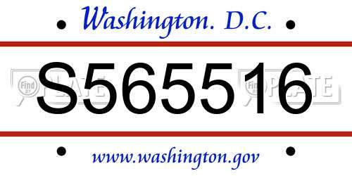 S565516 District Of Columbia License Plate