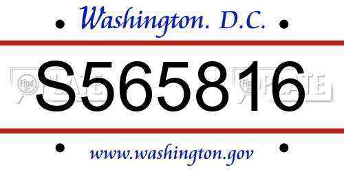 S565816 District Of Columbia License Plate