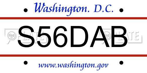 S56DAB District Of Columbia License Plate