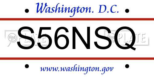 S56NSQ District Of Columbia License Plate