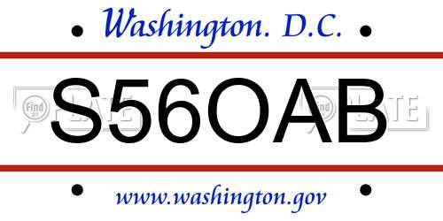 S56OAB District Of Columbia License Plate