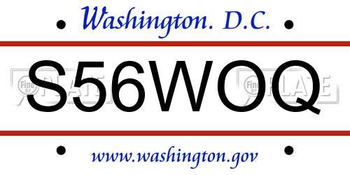 S56WOQ District Of Columbia License Plate