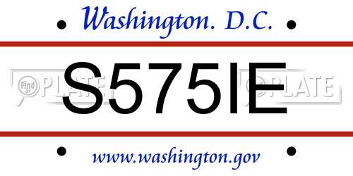 S575IE District Of Columbia License Plate