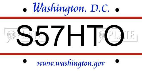 S57HTO District Of Columbia License Plate