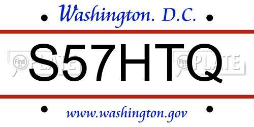S57HTQ District Of Columbia License Plate
