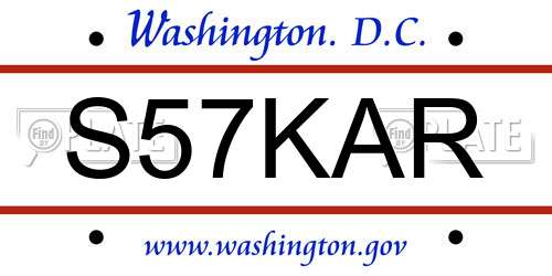 S57KAR District Of Columbia License Plate