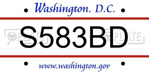 S583BD District Of Columbia License Plate