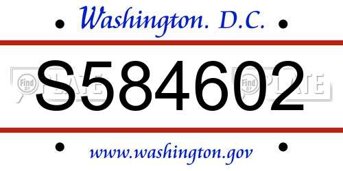 S584602 District Of Columbia License Plate