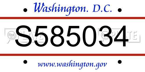 S585034 District Of Columbia License Plate
