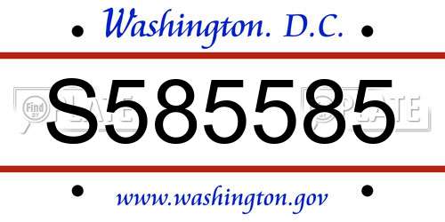 S585585 District Of Columbia License Plate