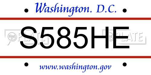 S585HE District Of Columbia License Plate