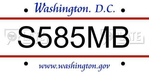 S585MB District Of Columbia License Plate