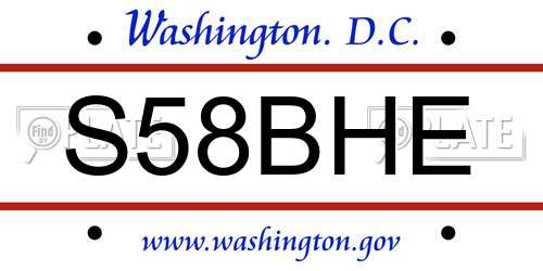 S58BHE District Of Columbia License Plate