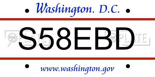 S58EBD District Of Columbia License Plate