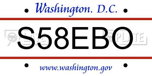 S58EBO District Of Columbia License Plate