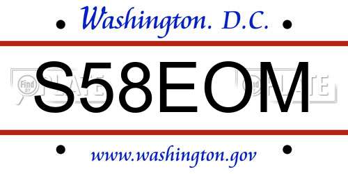 S58EOM District Of Columbia License Plate