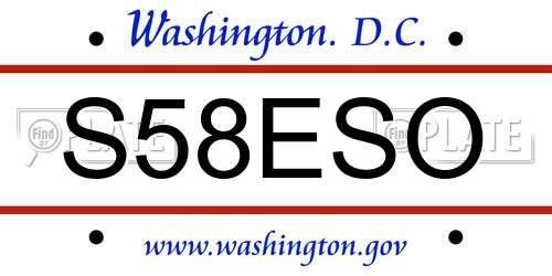S58ESO District Of Columbia License Plate