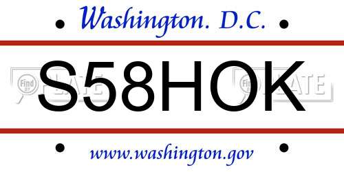S58HOK District Of Columbia License Plate