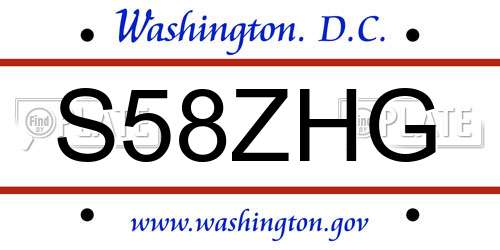 S58ZHG District Of Columbia License Plate