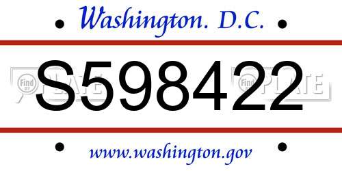 S598422 District Of Columbia License Plate