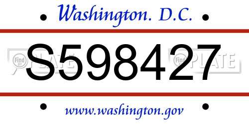 S598427 District Of Columbia License Plate