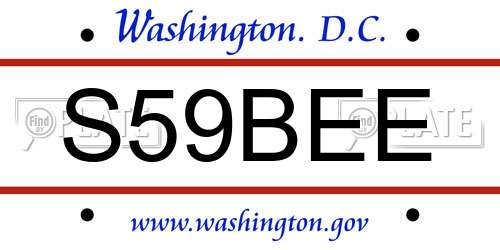 S59BEE District Of Columbia License Plate