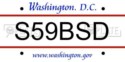 S59BSD District Of Columbia License Plate