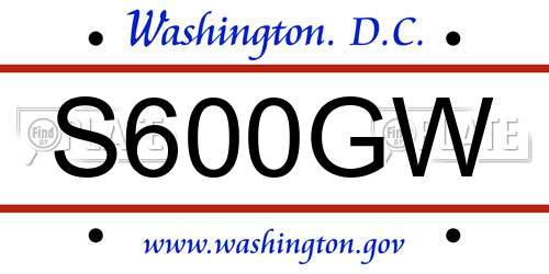 S600GW District Of Columbia License Plate