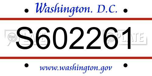 S602261 District Of Columbia License Plate