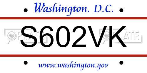 S602VK District Of Columbia License Plate