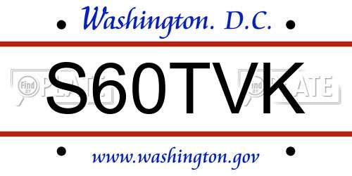 S60TVK District Of Columbia License Plate