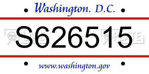 S626515 District Of Columbia License Plate