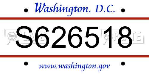S626518 District Of Columbia License Plate
