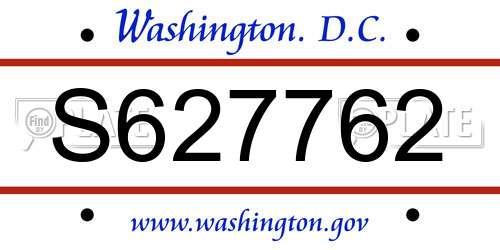 S627762 District Of Columbia License Plate