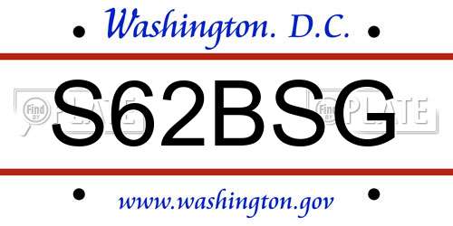 S62BSG District Of Columbia License Plate