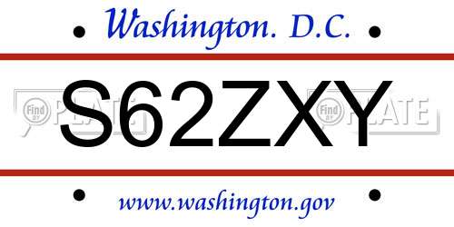 S62ZXY District Of Columbia License Plate