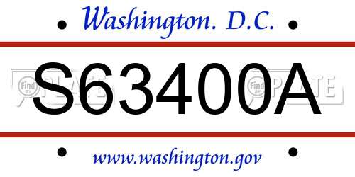 S63400A District Of Columbia License Plate