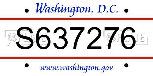 S637276 District Of Columbia License Plate
