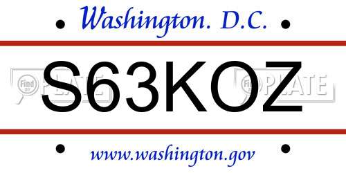S63KOZ District Of Columbia License Plate