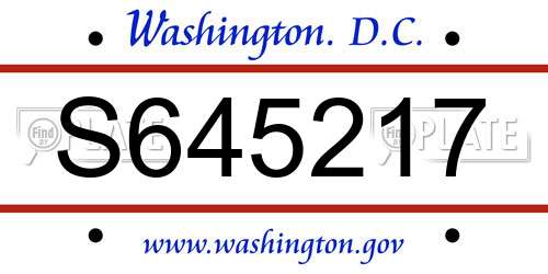 S645217 District Of Columbia License Plate
