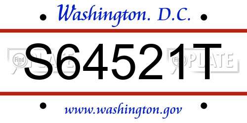S64521T District Of Columbia License Plate