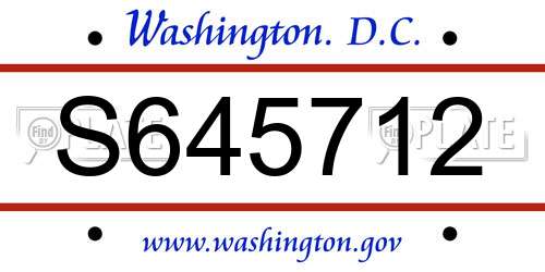 S645712 District Of Columbia License Plate