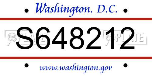 S648212 District Of Columbia License Plate