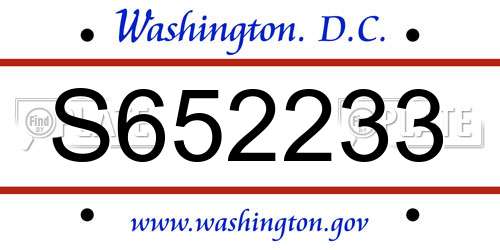 S652233 District Of Columbia License Plate