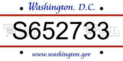 S652733 District Of Columbia License Plate