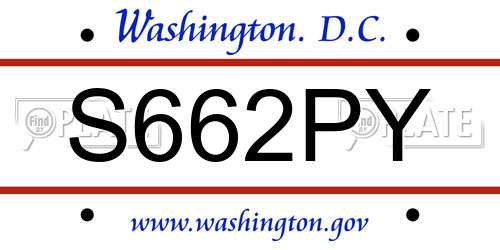 S662PY District Of Columbia License Plate