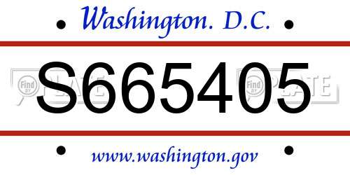 S665405 District Of Columbia License Plate