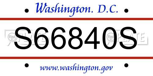 S66840S District Of Columbia License Plate